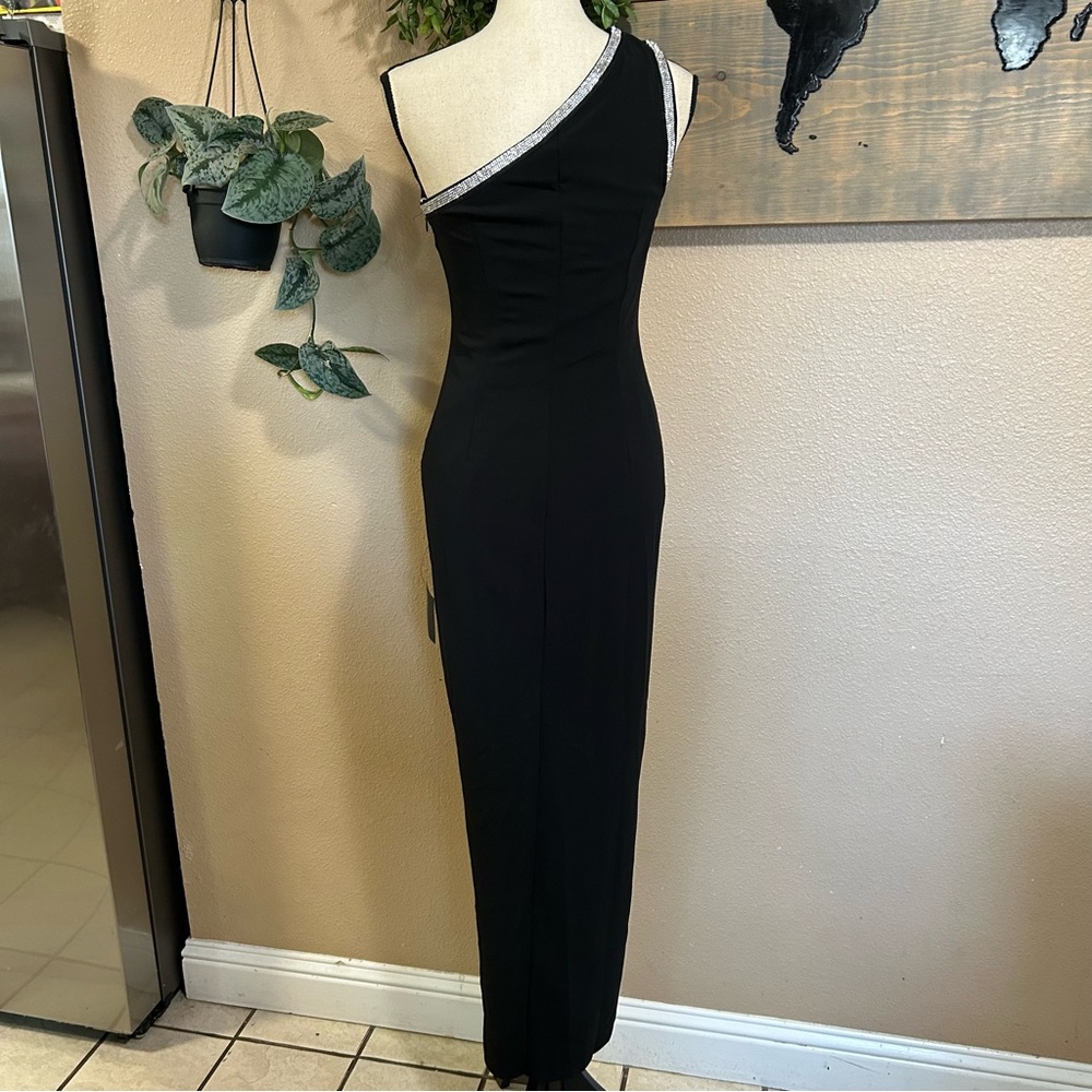 NWT Lulus Glamorous Muse Black Rhinestone One-Shoulder Maxi Dress - Picture 4 of 9